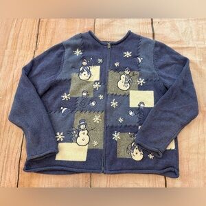 Croft & Barrow VTG SNOWMAN SWEATER Petite LARGE zipper front Christmas